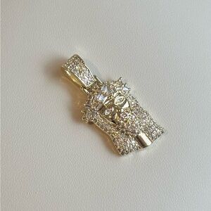 Jesus Head With Baguette Style Stones, CZ Stones (Pendant Only)(Gold Plated)